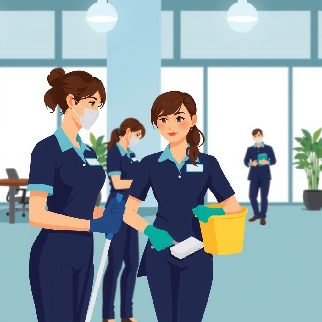 Professional cleaning service team at work